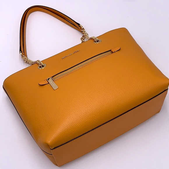 MICHAEL KORS JET SET ITEM MEDIUM FRONT ZIP POCKET CHAIN TOTE BAG HONEYCOMB COLOR - Picture 12 of 16